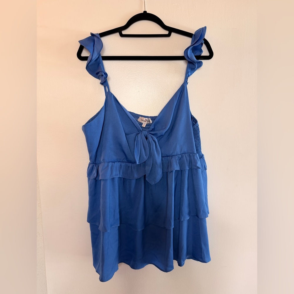 Ruffled Tie-Front Blue Camisole Top